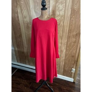WUKOgals Red Long Sleeve Crepe Midi Dress Modest Gold Button Cuff Womens Small
